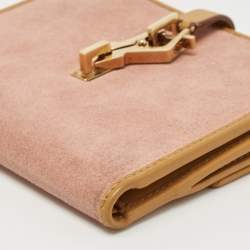 Gucci Pink/Tan Suede and Leather Jackie French Wallet