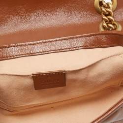 Gucci Brown Diagonal Quilted Leather Mini GG Marmont Shoulder Bag