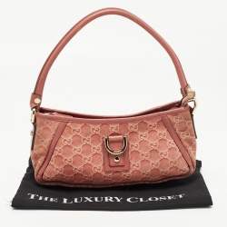 Gucci Pink GG Suede and Leather Abbey D-Ring Pochette Bag