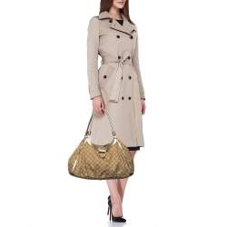 Pre Owned Gucci Beige/Gold GG Canvas and Leather Large Abbey D Ring Shoulder Bag