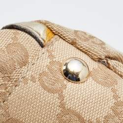 Pre Owned Gucci Beige/Gold GG Canvas and Leather Large Abbey D Ring Shoulder Bag