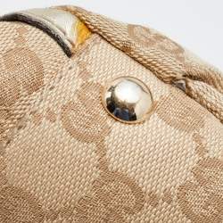 Pre Owned Gucci Beige/Gold GG Canvas and Leather Large Abbey D Ring Shoulder Bag