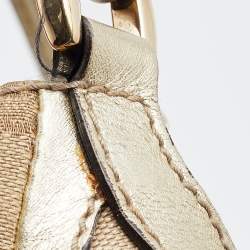 Pre Owned Gucci Beige/Gold GG Canvas and Leather Large Abbey D Ring Shoulder Bag