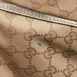 Pre Owned Gucci Beige/Gold GG Canvas and Leather Large Abbey D Ring Shoulder Bag