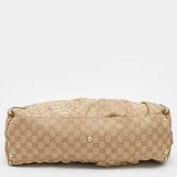 Pre Owned Gucci Beige/Gold GG Canvas and Leather Large Abbey D Ring Shoulder Bag