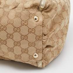 Pre Owned Gucci Beige/Gold GG Canvas and Leather Large Abbey D Ring Shoulder Bag
