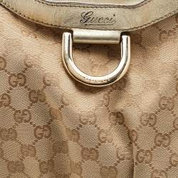 Pre Owned Gucci Beige/Gold GG Canvas and Leather Large Abbey D Ring Shoulder Bag