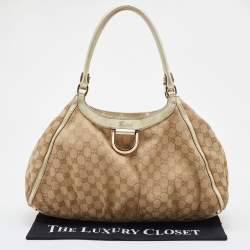 Pre Owned Gucci Beige/Gold GG Canvas and Leather Large Abbey D Ring Shoulder Bag
