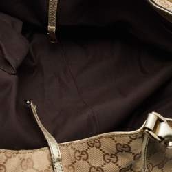 Pre Owned Gucci Beige/Gold GG Canvas and Leather Large Abbey D Ring Shoulder Bag