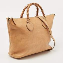 Pre Owned Gucci Tan Leather Medium Bamboo Shopper Tote