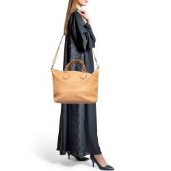 Pre Owned Gucci Tan Leather Medium Bamboo Shopper Tote
