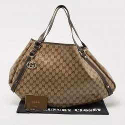 Pre Owned Gucci Beige/Brown Crystal GG Canvas and Leather Pelham Tote