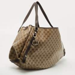 Pre Owned Gucci Beige/Brown Crystal GG Canvas and Leather Pelham Tote