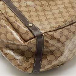Pre Owned Gucci Beige/Brown Crystal GG Canvas and Leather Pelham Tote