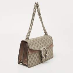 Gucci Beige GG Supreme Canvas and Suede Small Dionysus Shoulder Bag