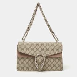 Gucci Beige GG Supreme Canvas and Suede Small Dionysus Shoulder Bag