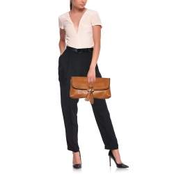 Pre Owned Gucci Camel Pebbled Leather Marrakech Clutch