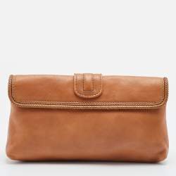 Pre Owned Gucci Camel Pebbled Leather Marrakech Clutch