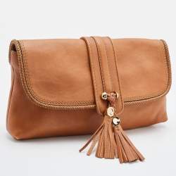 Pre Owned Gucci Camel Pebbled Leather Marrakech Clutch