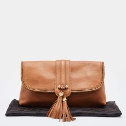 Pre Owned Gucci Camel Pebbled Leather Marrakech Clutch