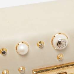 Gucci Beige/Off White GG Supreme Canvas and Leather Small Pearl Embellished Padlock Shoulder Bag