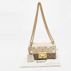 Gucci Beige/Off White GG Supreme Canvas and Leather Small Pearl Embellished Padlock Shoulder Bag