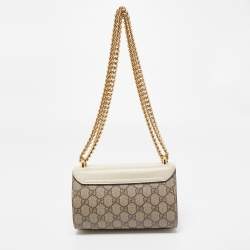 Gucci Beige/Off White GG Supreme Canvas and Leather Small Pearl Embellished Padlock Shoulder Bag