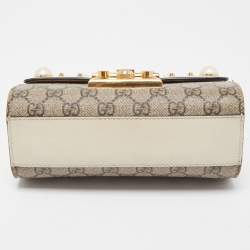 Gucci Beige/Off White GG Supreme Canvas and Leather Small Pearl Embellished Padlock Shoulder Bag
