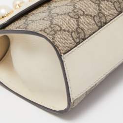 Gucci Beige/Off White GG Supreme Canvas and Leather Small Pearl Embellished Padlock Shoulder Bag