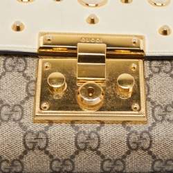 Gucci Beige/Off White GG Supreme Canvas and Leather Small Pearl Embellished Padlock Shoulder Bag