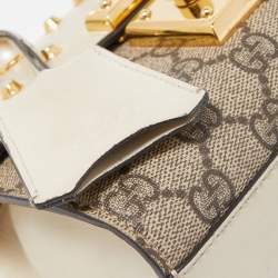 Gucci Beige/Off White GG Supreme Canvas and Leather Small Pearl Embellished Padlock Shoulder Bag