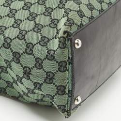 Pre Owned Gucci Green GG Canvas and Leather Tote