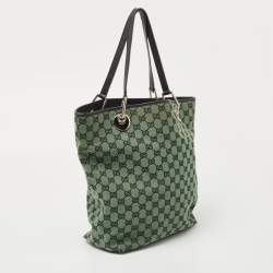 Pre Owned Gucci Green GG Canvas and Leather Tote