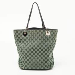 Pre Owned Gucci Green GG Canvas and Leather Tote