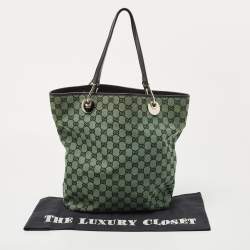 Pre Owned Gucci Green GG Canvas and Leather Tote