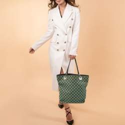 Pre Owned Gucci Green GG Canvas and Leather Tote