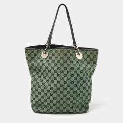 Authentic Gucci Monogram GG Canvas and Leather Tote Green & Black Leather  Italy!