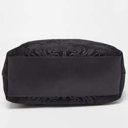 Pre Owned Gucci Black Floral Print Suede Stirrup Tote