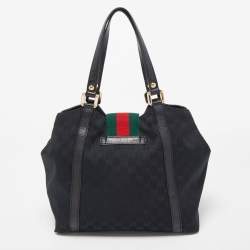 Pre Owned Gucci Black GG Canvas Medium New Ladies Web Tote