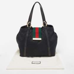 Pre Owned Gucci Black GG Canvas Medium New Ladies Web Tote