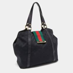 Pre Owned Gucci Black GG Canvas Medium New Ladies Web Tote