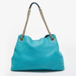 Pre Owned Gucci Blue Leather Medium Chain Soho Shoulder Bag