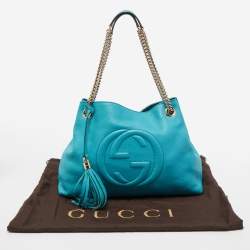 Pre Owned Gucci Blue Leather Medium Chain Soho Shoulder Bag