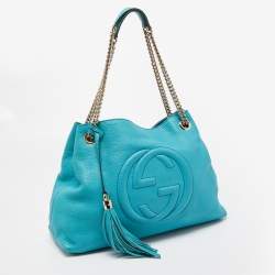 Pre Owned Gucci Blue Leather Medium Chain Soho Shoulder Bag