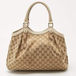 مملوكة مسبقًا Gucci Beige GG Canvas and Leather Medium Sukey Tote