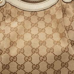 مملوك ة مسبقًا Gucci Beige GG Canvas and Leather Medium Sukey Tote