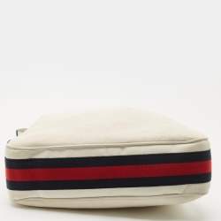 Pre Owned Gucci White Leather Blue Web Hobo