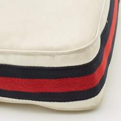 Pre Owned Gucci White Leather Blue Web Hobo