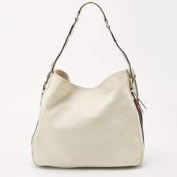 Pre Owned Gucci White Leather Blue Web Hobo