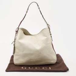 Pre Owned Gucci White Leather Blue Web Hobo